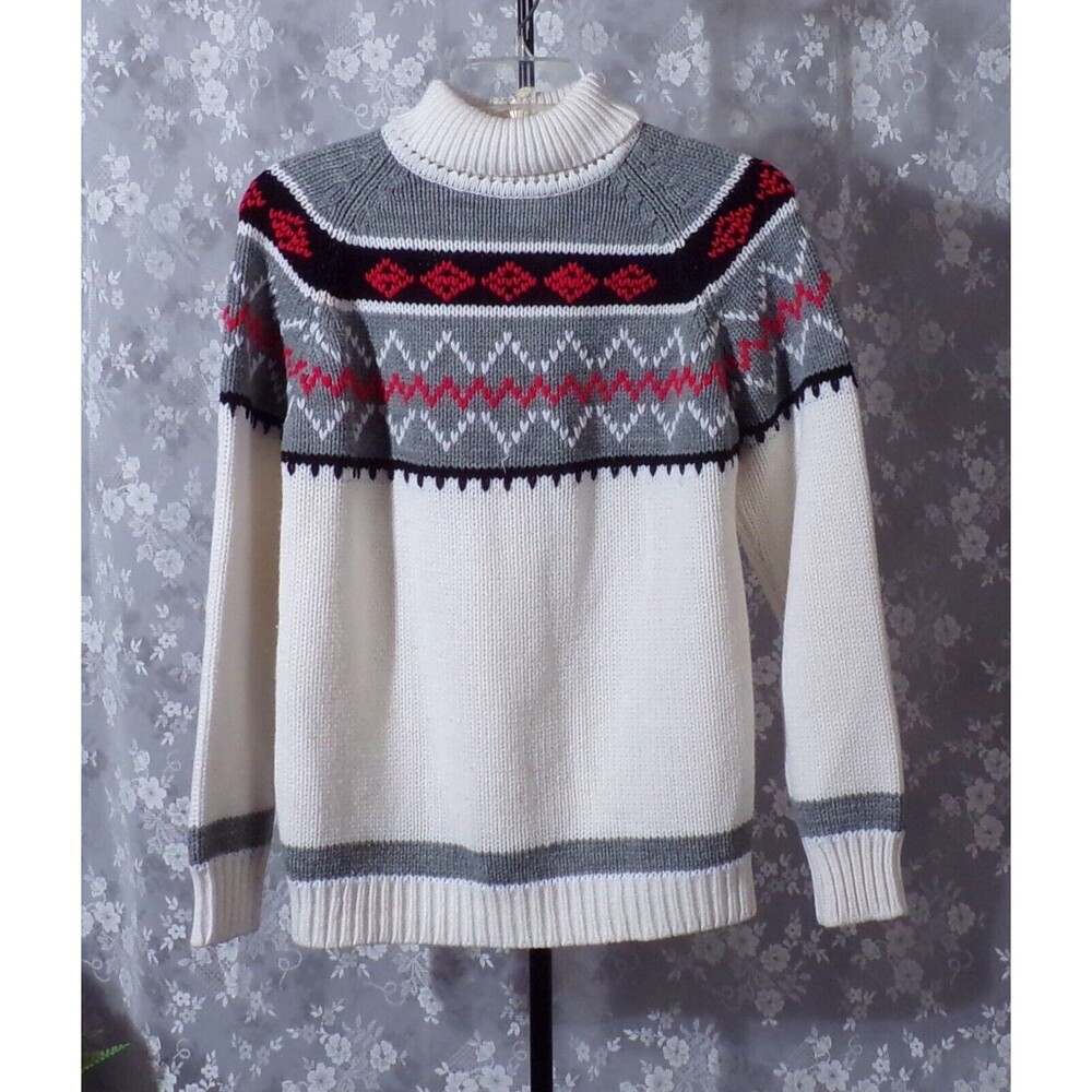 Vintage 70s Fair Isle Sweater 1970s Turtleneck Retro Nordic Size Medium M/L
